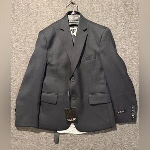 Tazio Suit Set Youth Boys sz 6 gray 4 piece jacket tie vest shirt Slim *No Pants